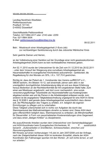Landtag Nordrhein-Westfalen Petitionsausschuss ... - Beispielklagen