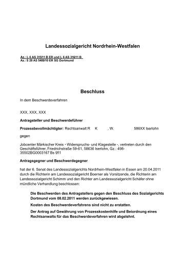 Beschluss des LSG NRW - Beispielklagen