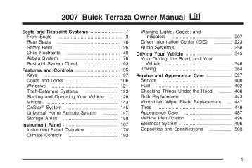 2007 Buick Terraza Owner Manual - Dealer