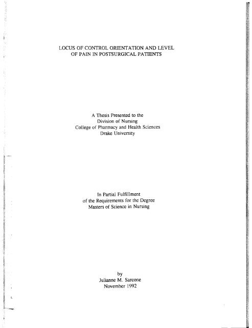 LOCUS OF CONTROL ORIENTATION AND LEVEL - Drake University