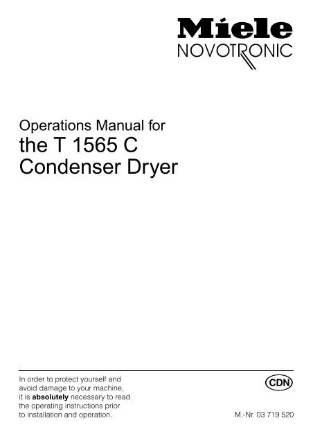 T1565C - Condenser Dryer - Operation Instructions - Miele.ca