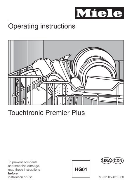 Operating instructions Touchtronic Premier Plus - Miele.ca