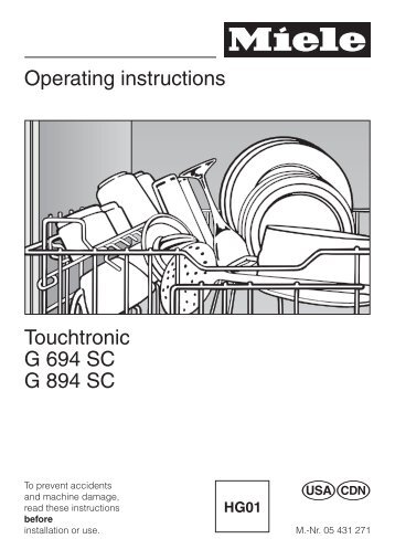 G694 G894 - Touchtronic - Operating Instructions - Miele.ca