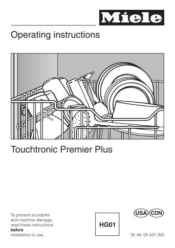 Operating instructions Touchtronic Premier Plus - Miele.ca