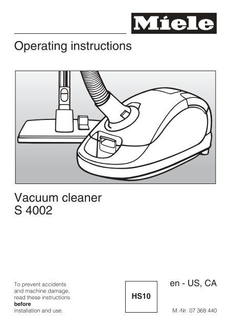 Operating instructions Vacuum cleaner S 4002 - Miele.ca