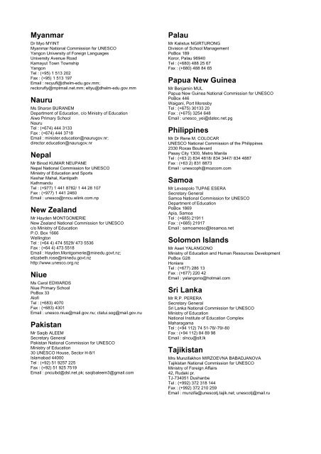 ASPnet national coordinators worldwide; 2011 - unesco iite