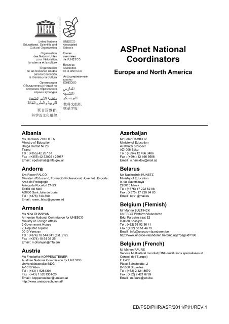 ASPnet national coordinators worldwide; 2011 - unesco iite