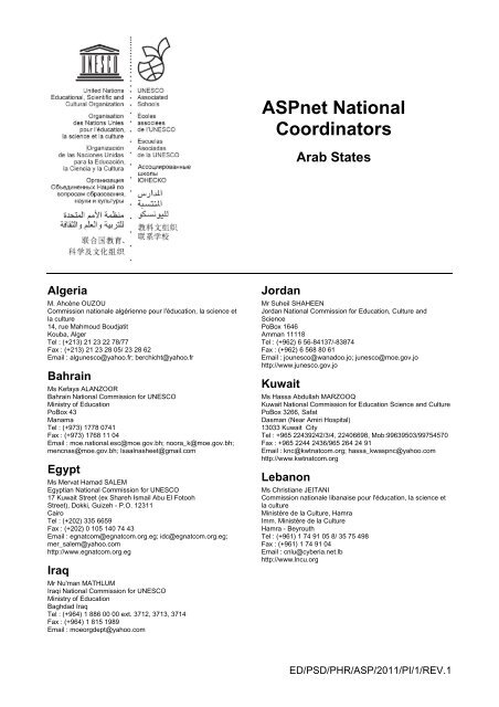 ASPnet national coordinators worldwide; 2011 - unesco iite