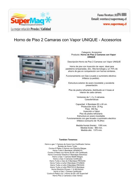 Horno de Piso 2 Camaras con Vapor UNIQUE - Maquinas Para 