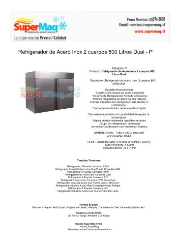 Refrigerador de Acero Inox 2 cuerpos 800 Litros Dual - P