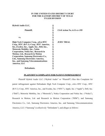 plaintiff's complaint for patent infringement