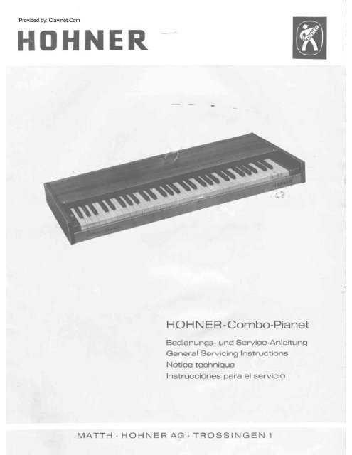 Clavinet.Com Presents: The Hohner Combo-Pianet Service Manual