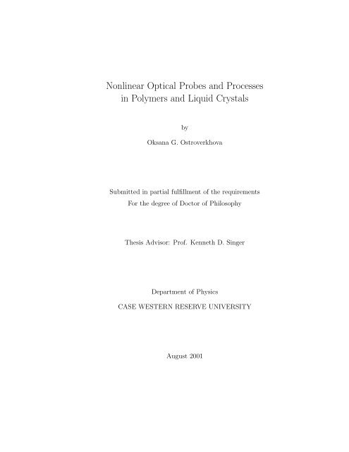 Nonlinear Optical Probes and Processes in Polymers and Liquid ...