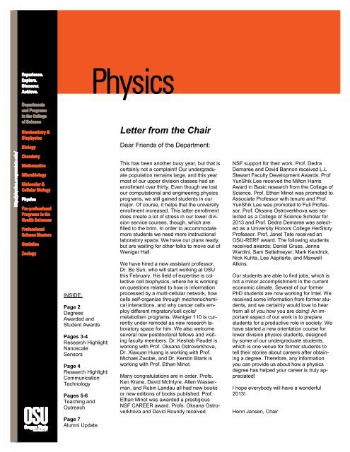 Letter from the Chair - Physics at Oregon State University