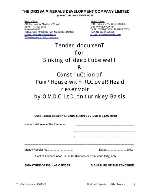 Tender Document For Sinking Of Deep Tube Well Construction Of