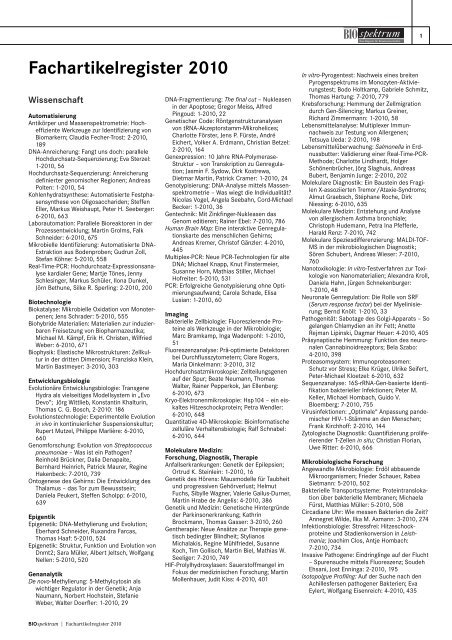 Fachartikelregister 2010 - BIOspektrum