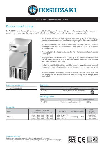 IM-21CNE Technische gegevens - Hoshizaki