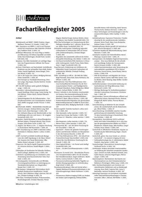 Fachartikelregister 2005 - BIOspektrum