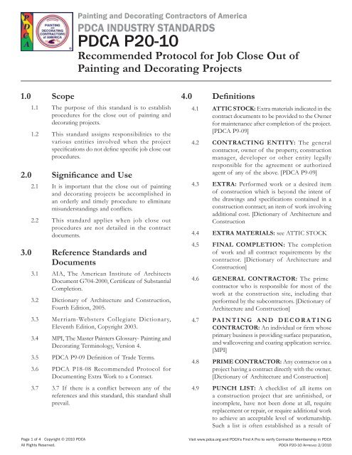 PDCA P20-10 - Painting and Decorating Contractors of America