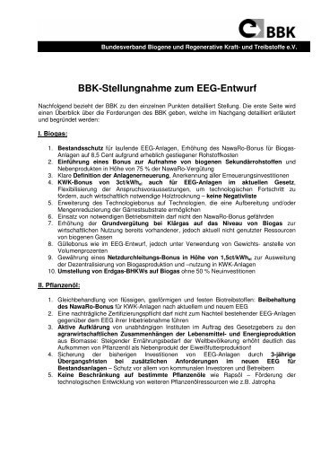 BBK-Stellungnahme zum EEG-Referenten-Entwurf - Energie erzeugen