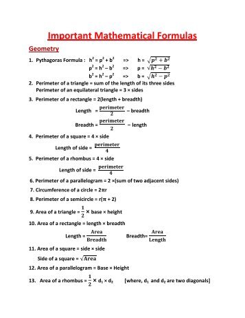 Geometry Mathematical Formulas