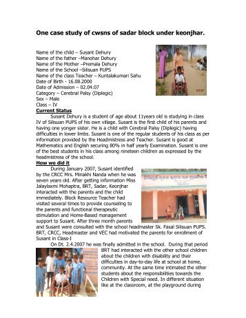 One case study of cwsns of sadar block under keonjhar.