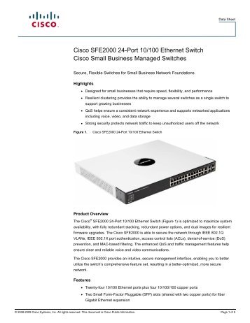 Cisco SFE2000 24-Port 10/100 Ethernet Switch Cisco Small ...