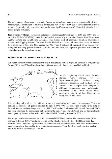 Estonian EMEP Assessment Report