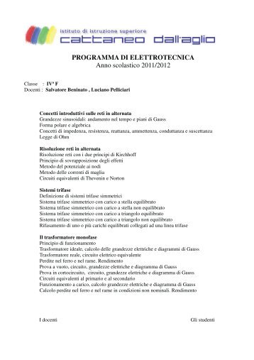 PROGRAMMA DI ELETTROTECNICA Anno scolastico ... - ingbeninato