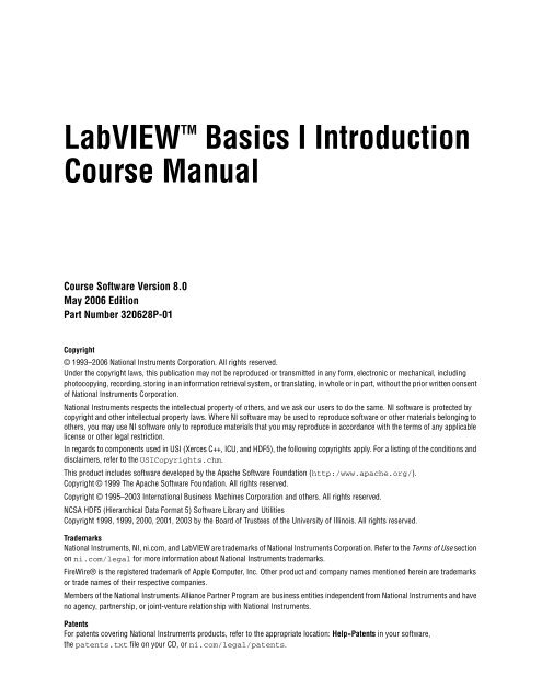 Labviewtm Basics I Introduction Course Manual