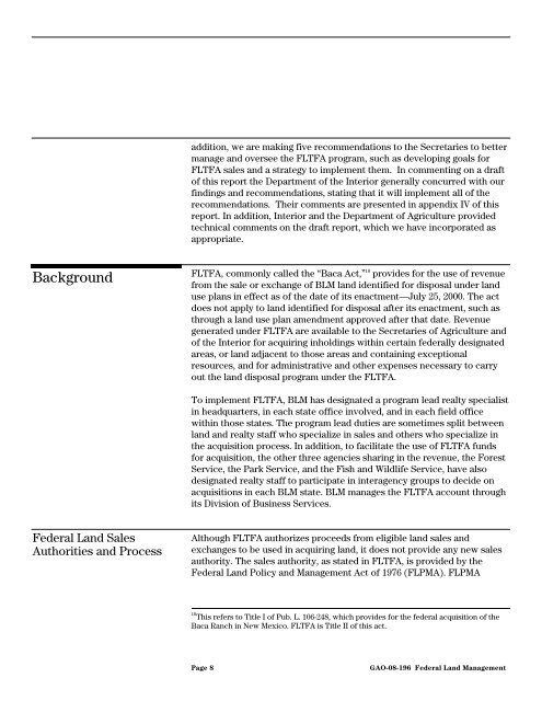 Federal Land Transaction Facilitation Act Restrictions and ...