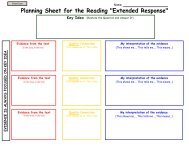 Planning Sheet for the Reading 