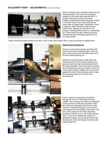 ACCUCRAFT RUBY – ADJUSTMENTS by Dave ... - MBV Schug