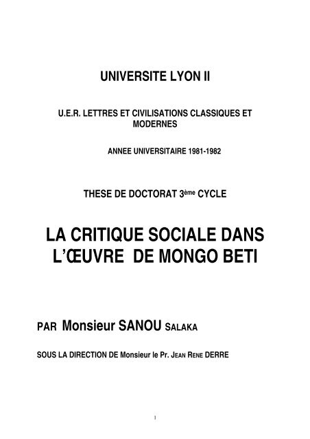 La Critique Sociale Dans Critaoi