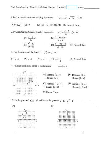 Final Exam Review Math 1314 College Algebra TAMUCC