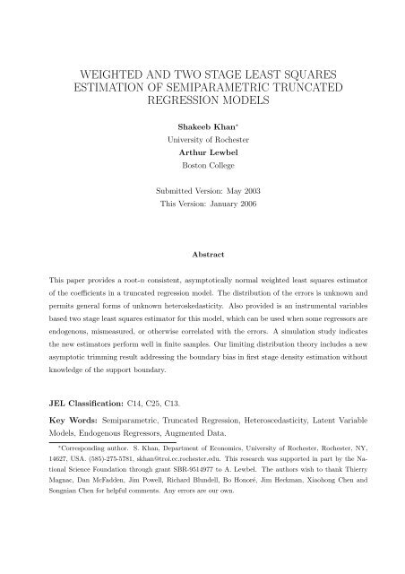 weighted and two stage least squares estimation of ... - Boston College