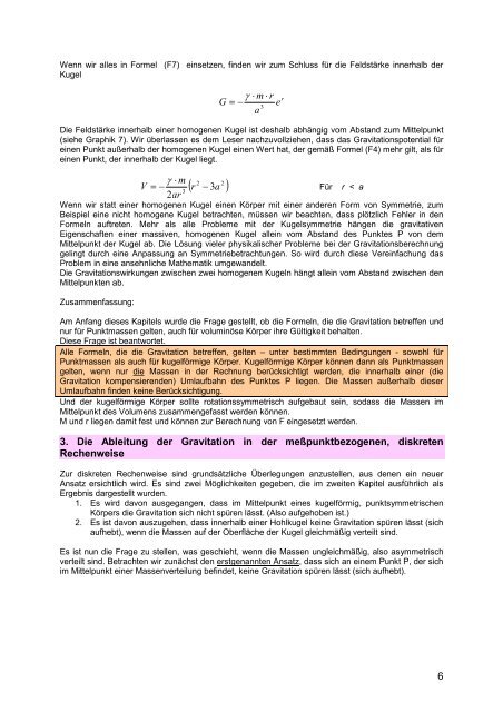 Die Gravitation in einem kugelförmigen Körper und ... - Dunkle-Materie