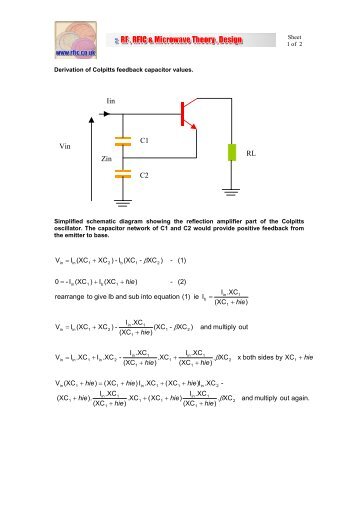 Derivation of Colpitts feedback capacitor values