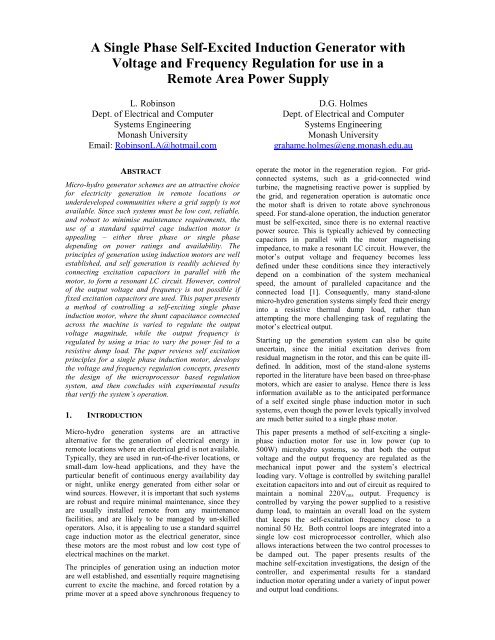 A Single Phase Self-Excited Induction Generator with Voltage and ...