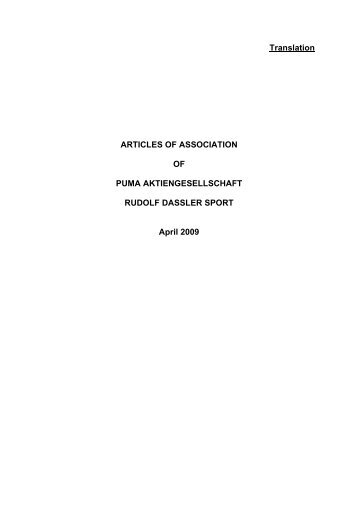 Translation ARTICLES OF ASSOCIATION OF PUMA ... - About PUMA