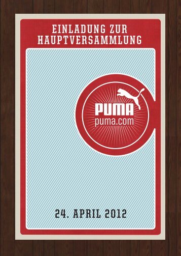 Einladung Zur HauptvErsammlung - About PUMA