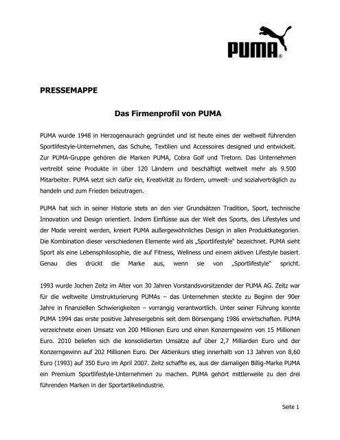 Das Firmenprofil von PUMA - About PUMA