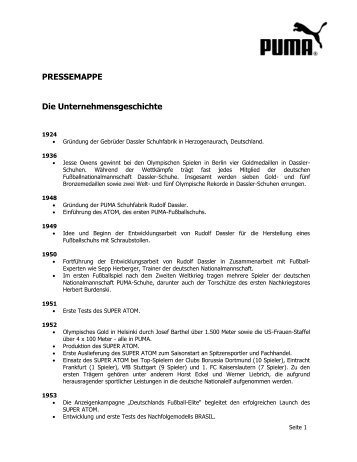 PRESSEMAPPE Die Unternehmensgeschichte - About PUMA