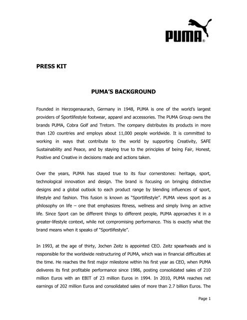PUMA's Background PDF download - About PUMA