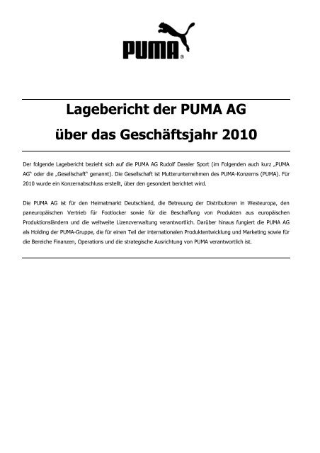 Lagebericht der PUMA AG - About PUMA