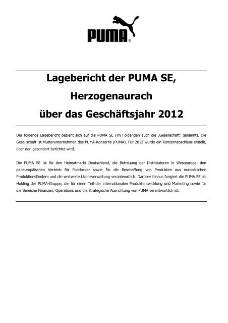 Lagebericht der PUMA AG - About PUMA