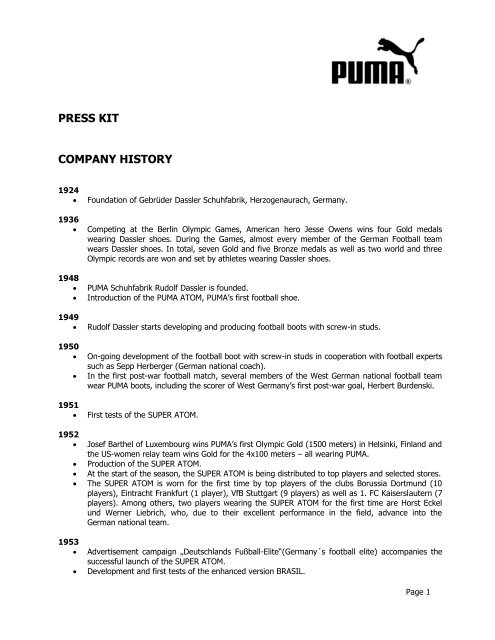 PRESS KIT COMPANY HISTORY - About PUMA
