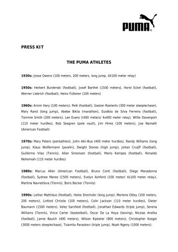 PRESS KIT THE PUMA ATHLETES - About PUMA