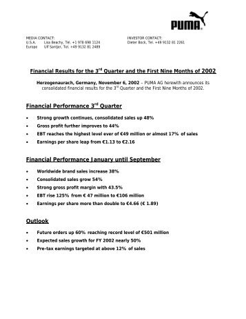 Financial Performance 3rd Quarter Financial ... - About PUMA