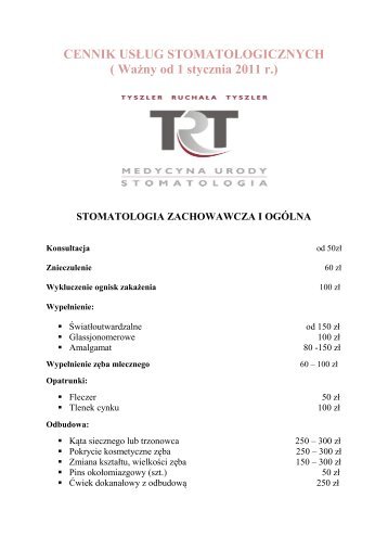 CENNIK USŁUG STOMATOLOGICZNYCH ( Ważny od 1 stycznia ...